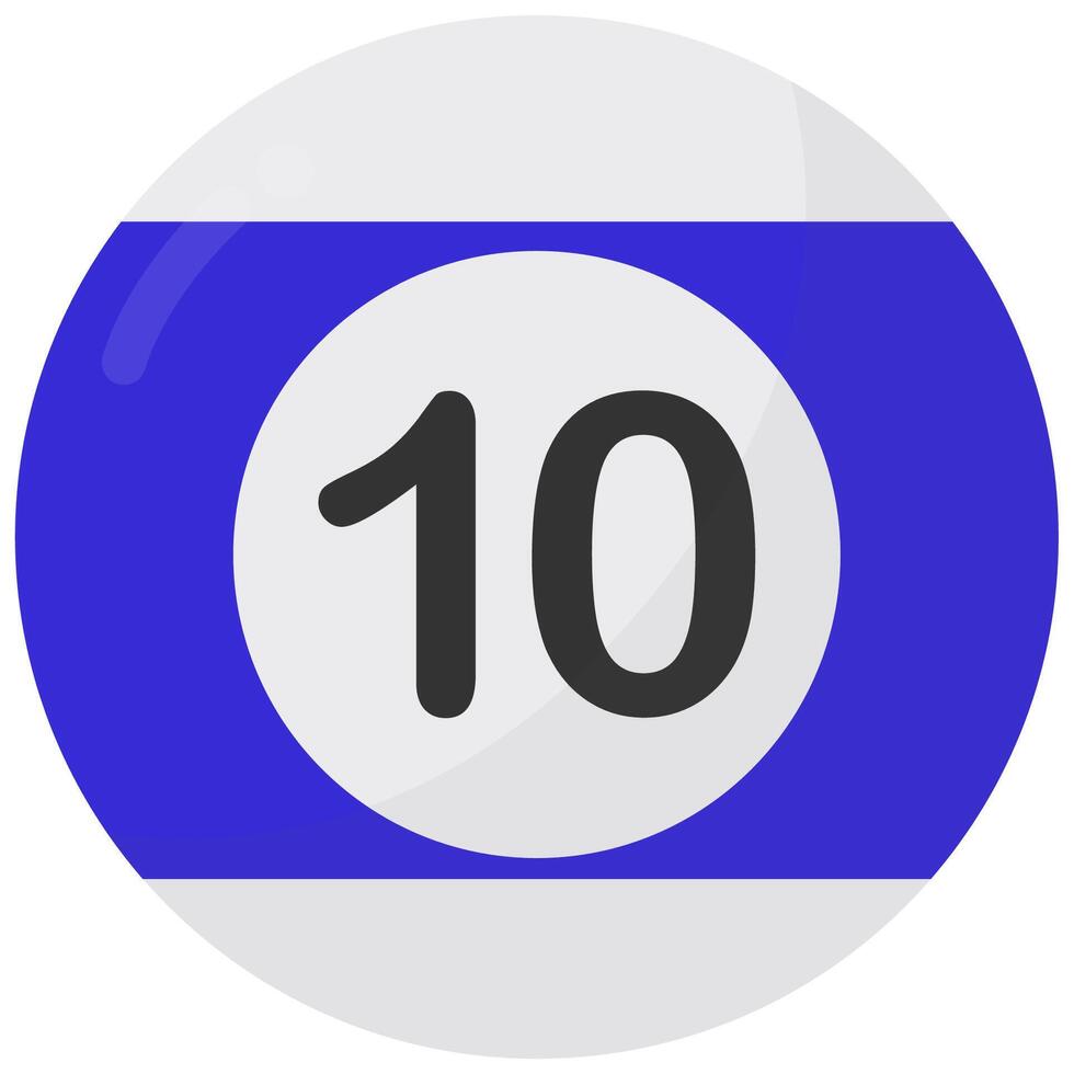 Blue pool ball with number ten flat icon isolated on white background. vector