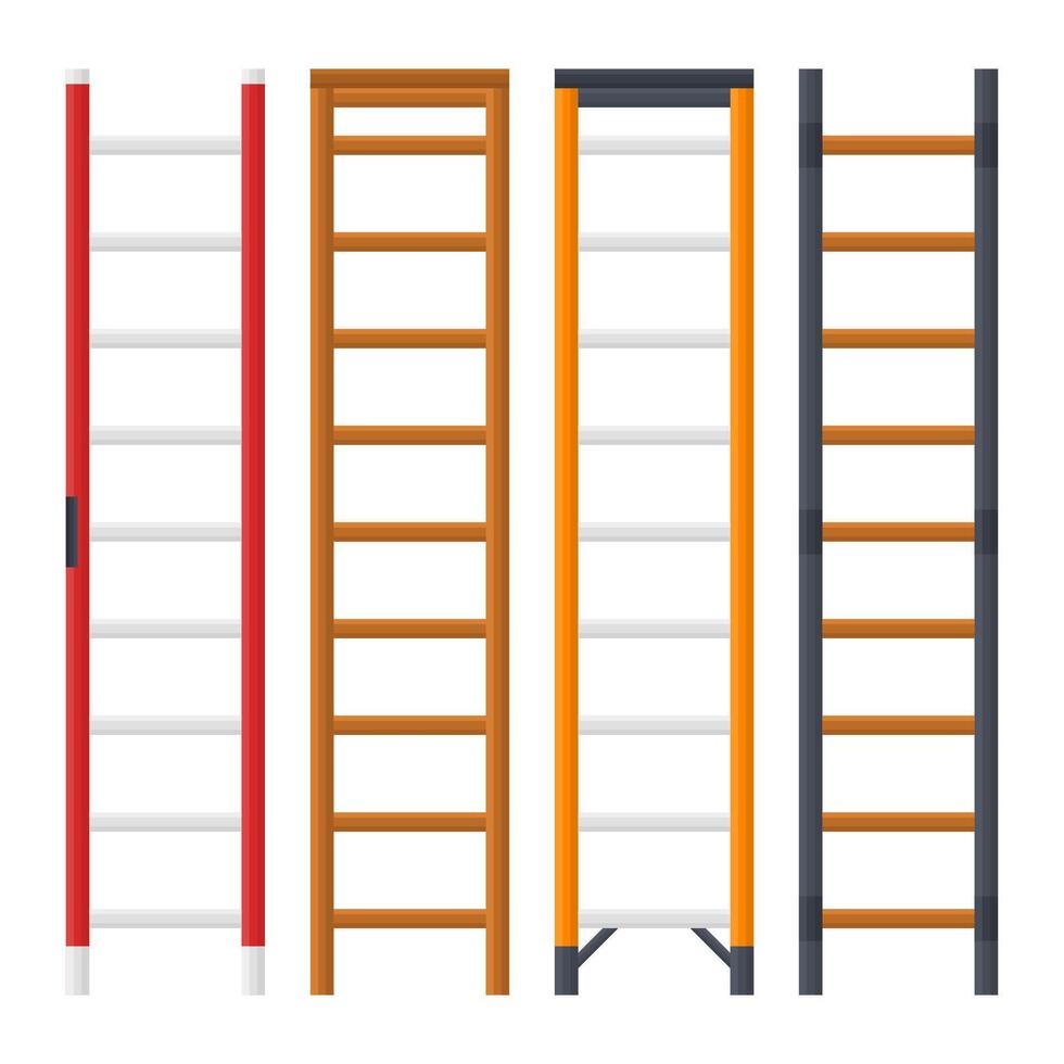 Metal Wood Stair Collection Design. Repair Tool Ladder Illustration. Stair Icon. vector