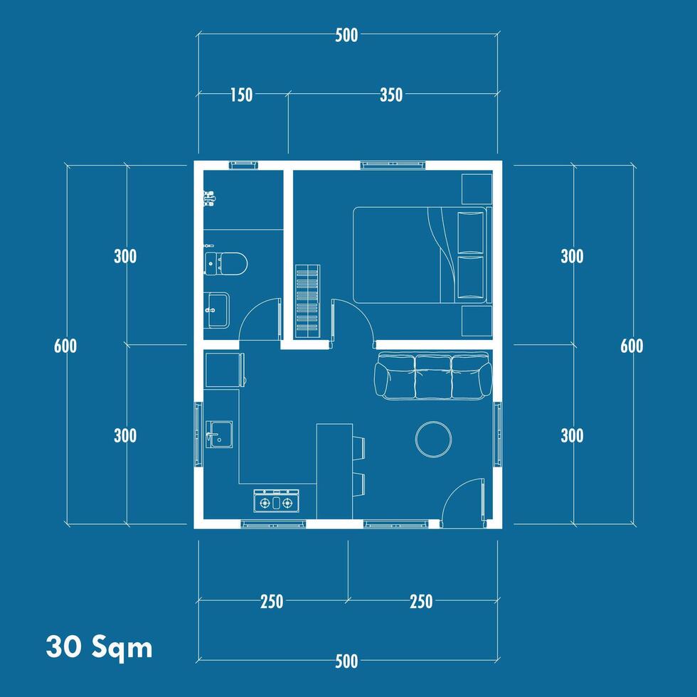 Floor plan blueprint, Figure of the jotting sketch of the construction and the industrial skeleton of the structure and dimensions. vector