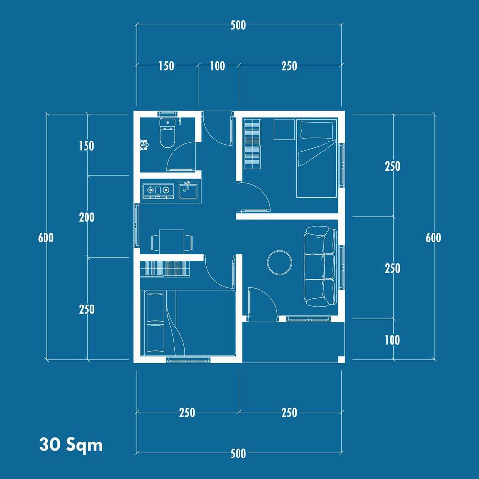 Floor plan blueprint, Figure of the jotting sketch of the construction and the industrial skeleton of the structure and dimensions. vector