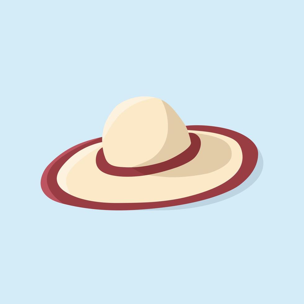Straw fedora hat with black ribbon. Womens beach hat, the perfect accessory to complement your bathing suit and protect against sunstroke. vector