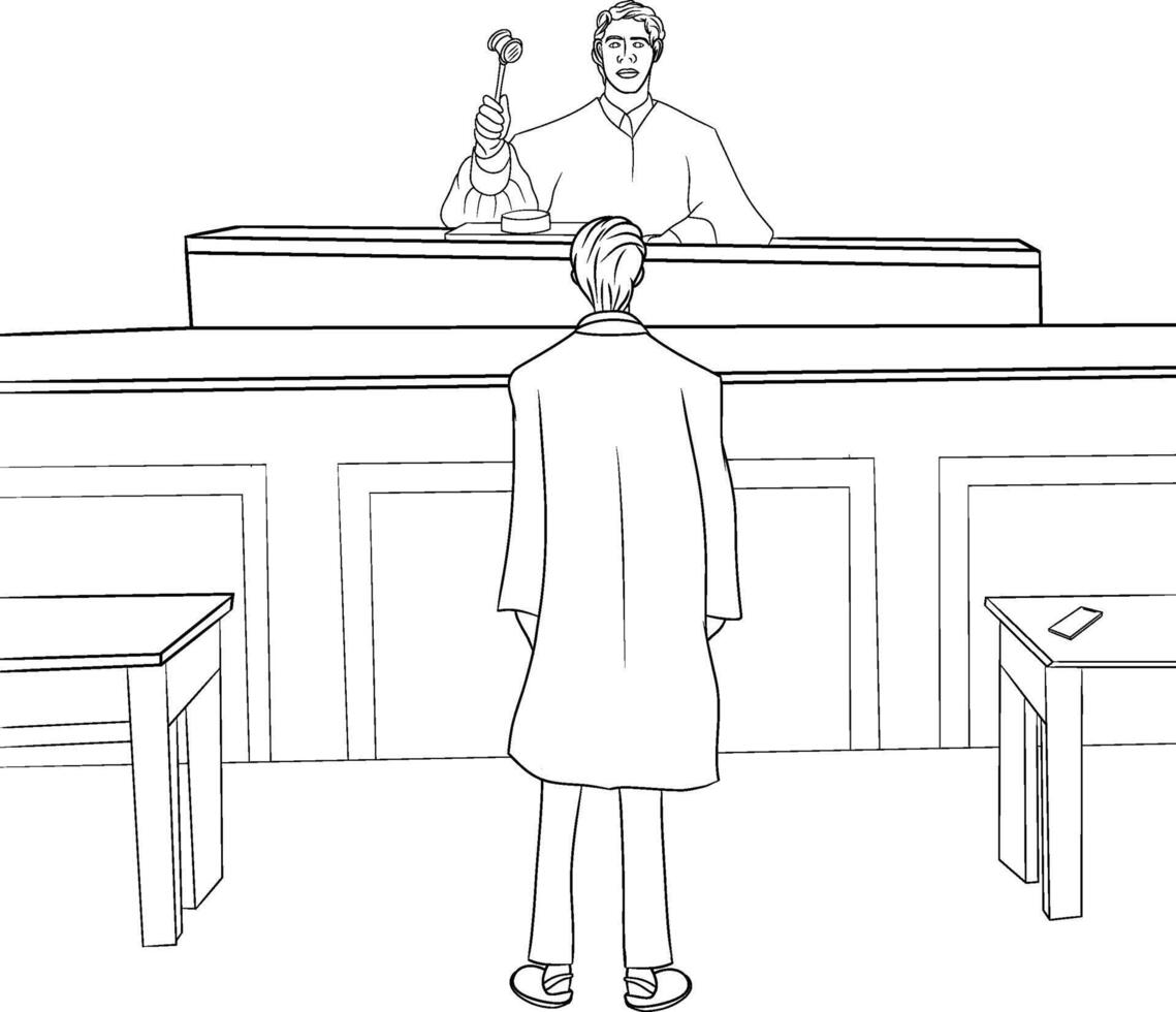 A hand drawn man standing in front of judge vector