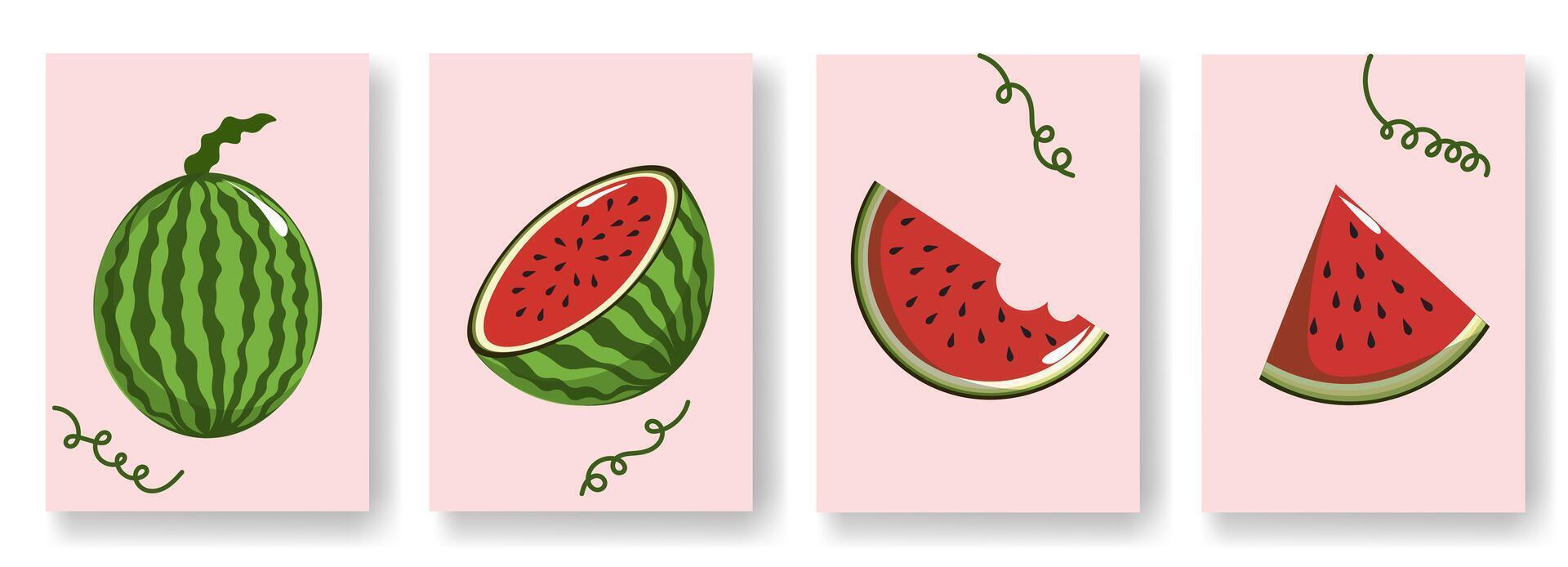 Bundling with watermelon slices on a pink background. Cute watermelon with a Watermelon Day theme. vector