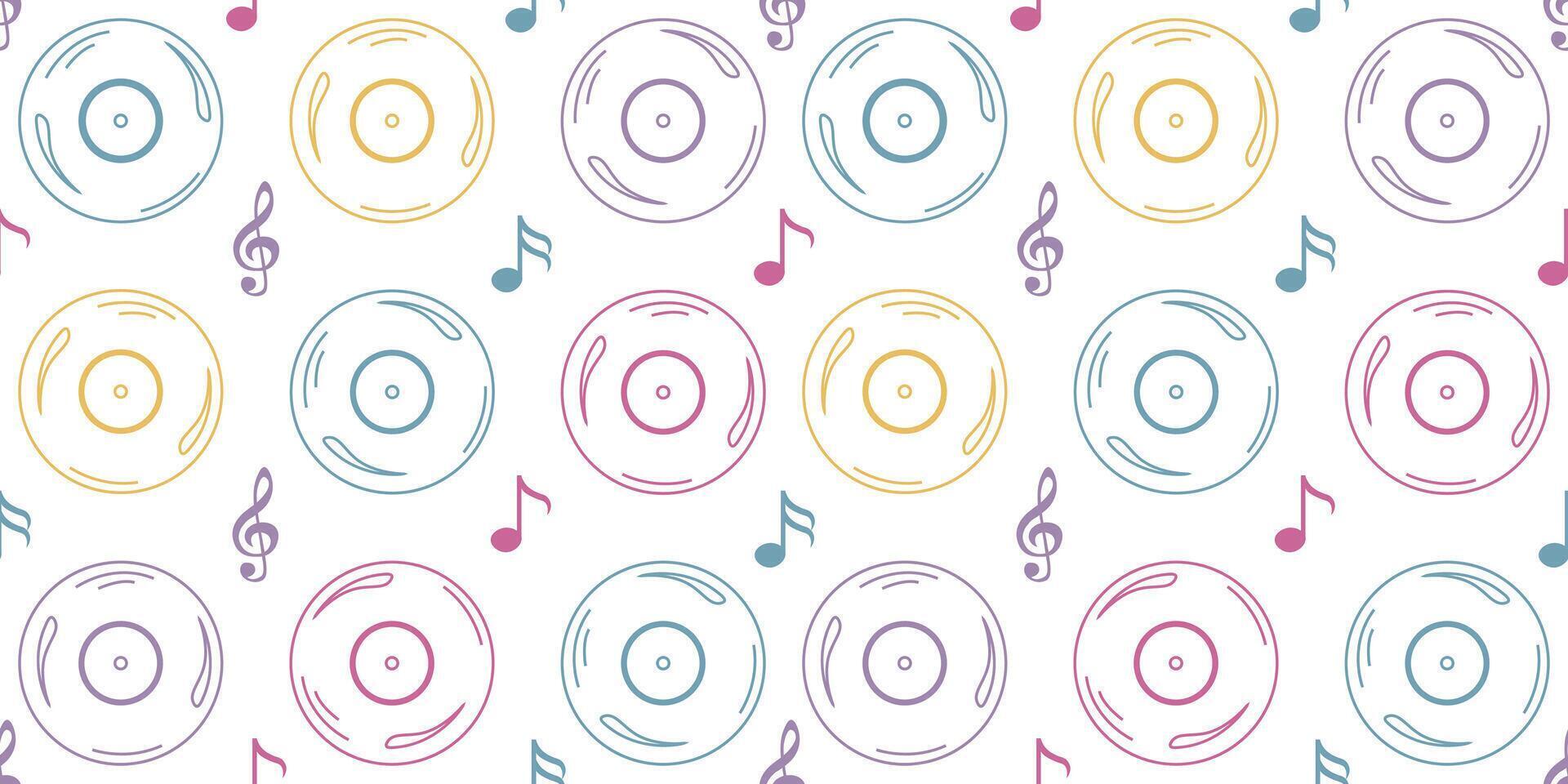 New retro vinyl record in neon version with musical notation in a neatly arranged pattern. It can be used for paper designs, gift wrapping, textiles, etc. vector