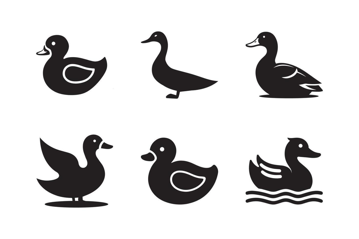 Silhouettes of Duck isolated on a white background. Set of different Duck silhouettes vector