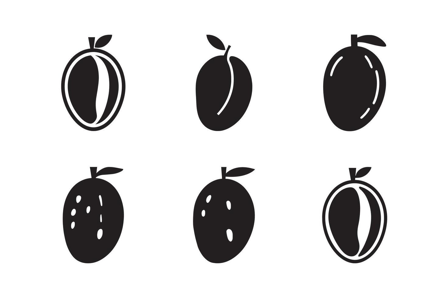 black silhouettes of Mango, collection set, white background vector
