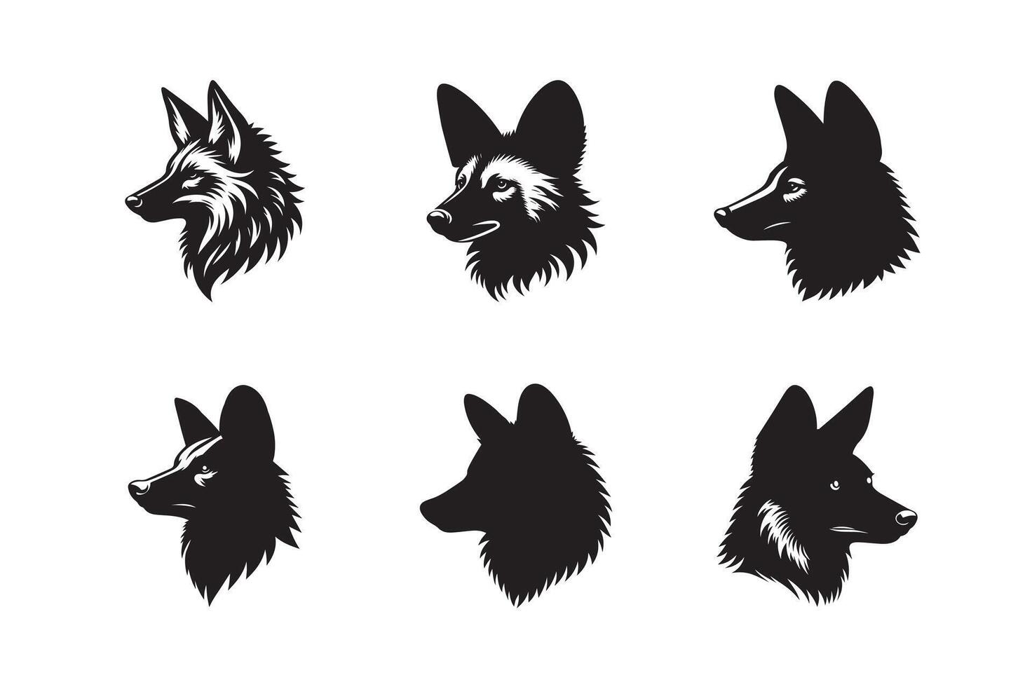 silhouette fox set with white background. wolf icon set black illustration vector