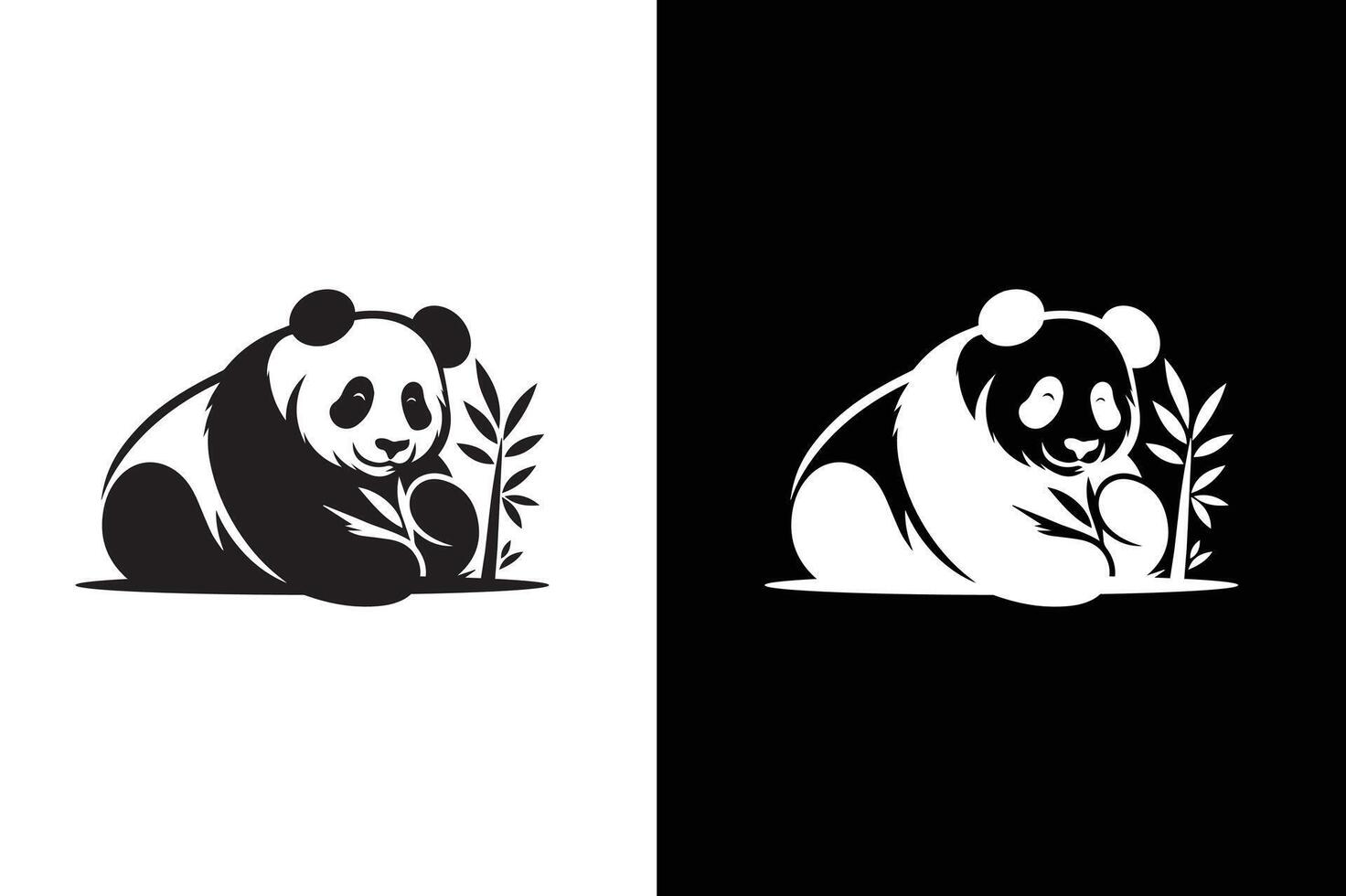 panda bear silhouette Logo design template. Panda Icon Illustration black white vector