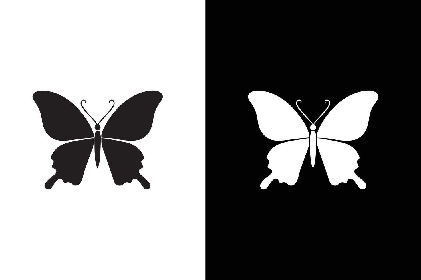 Black white Butterfly Silhouette, isolated on white black background