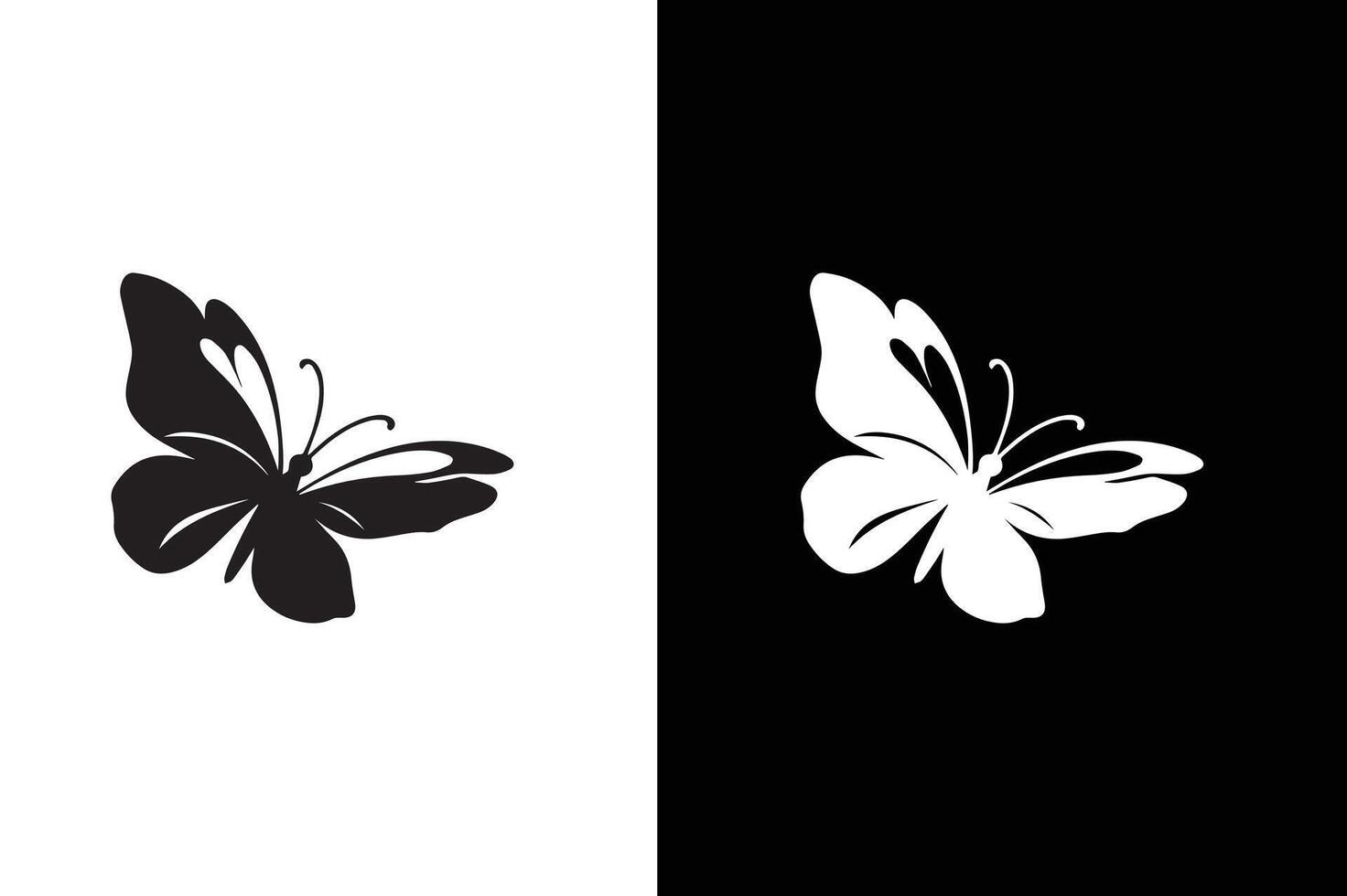 Black white Butterfly Silhouette, isolated on white black background. vector