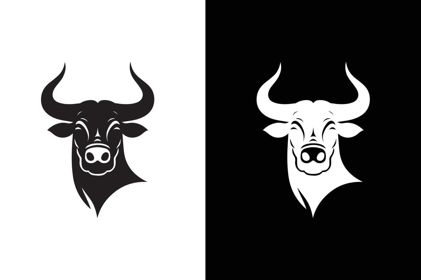Bull and cow head logo. Creative bull horns. illustration black white background vector