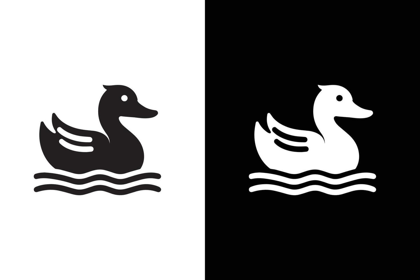 Duck silhouette illustration with white black background. vector