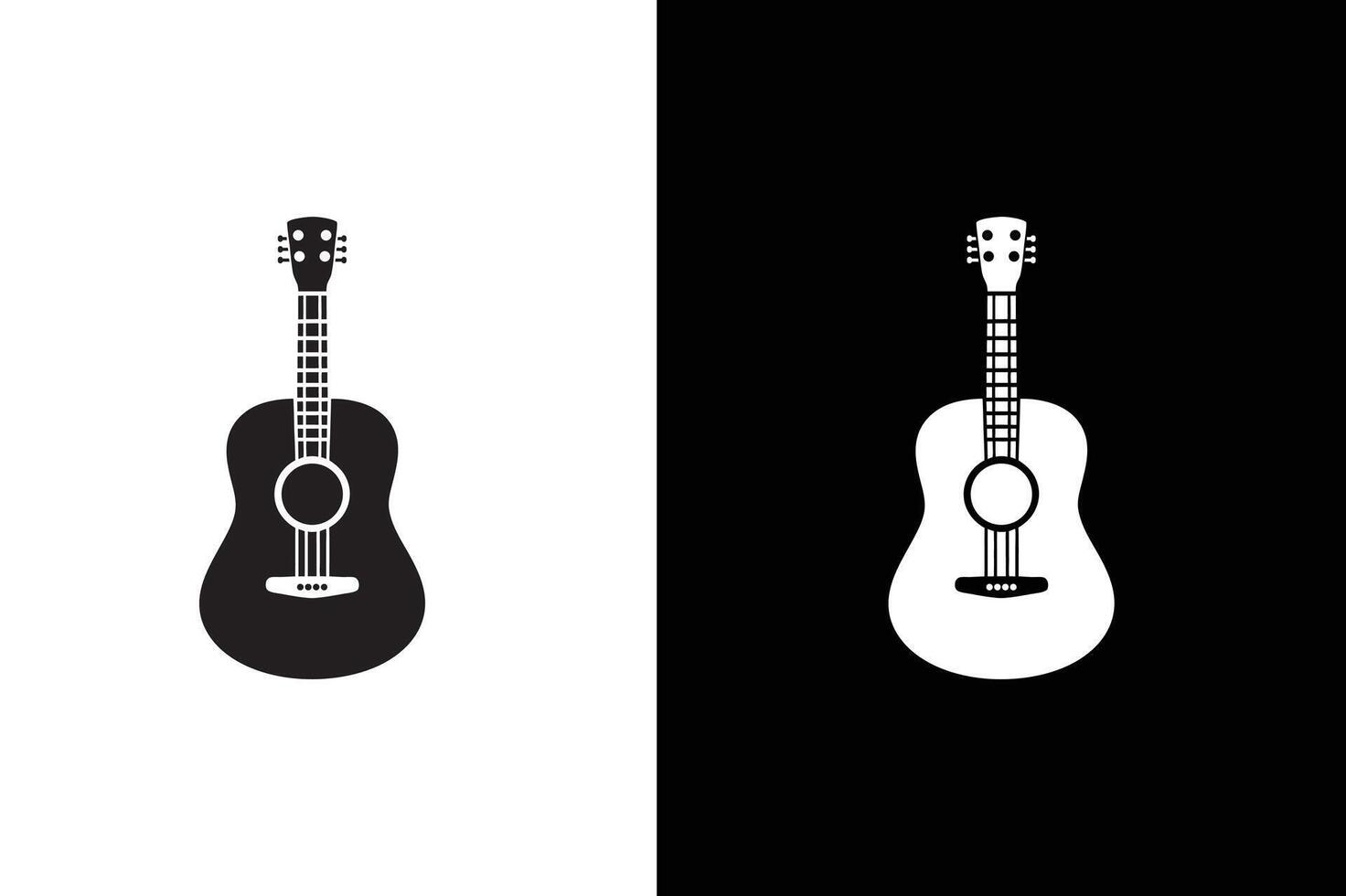 Acoustic guitar illustration. Black white guitar icon silhouette. vector