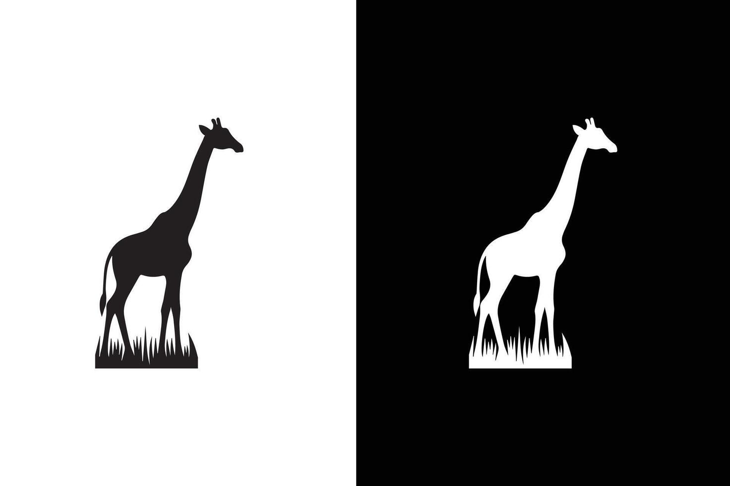 Giraffe silhouette illustration white black background. vector