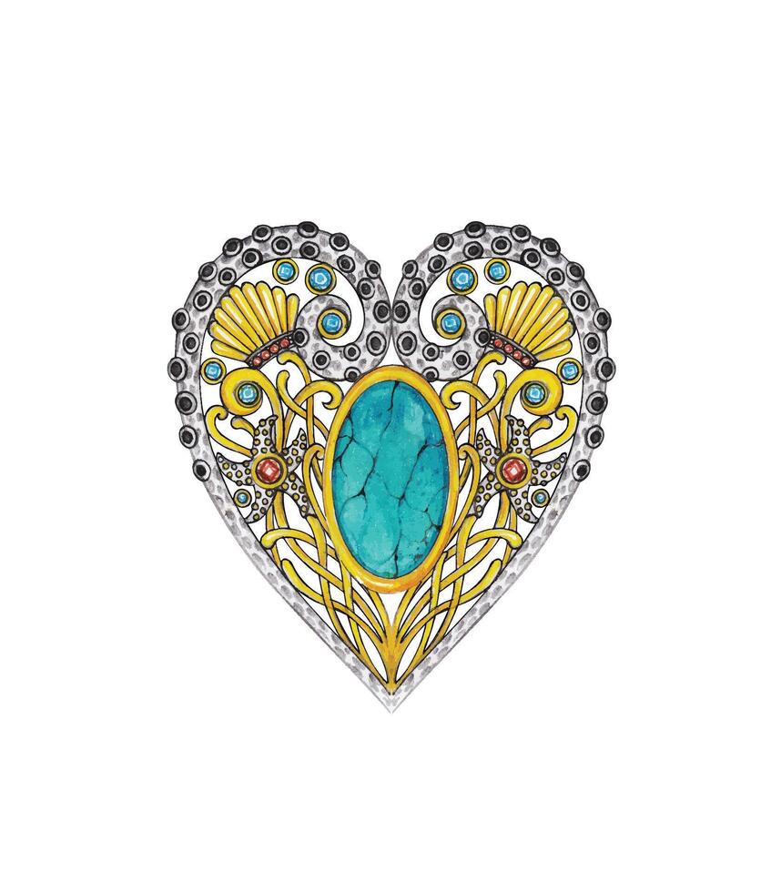 Under the sea mix heart fancy jewelry design hand drawing on paper and make graphic . vector