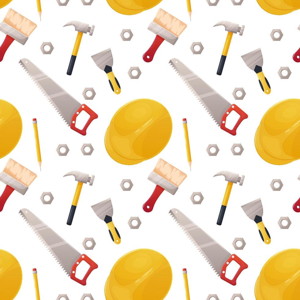 seamless pattern, labor day, building tools helmet, brush , white vector