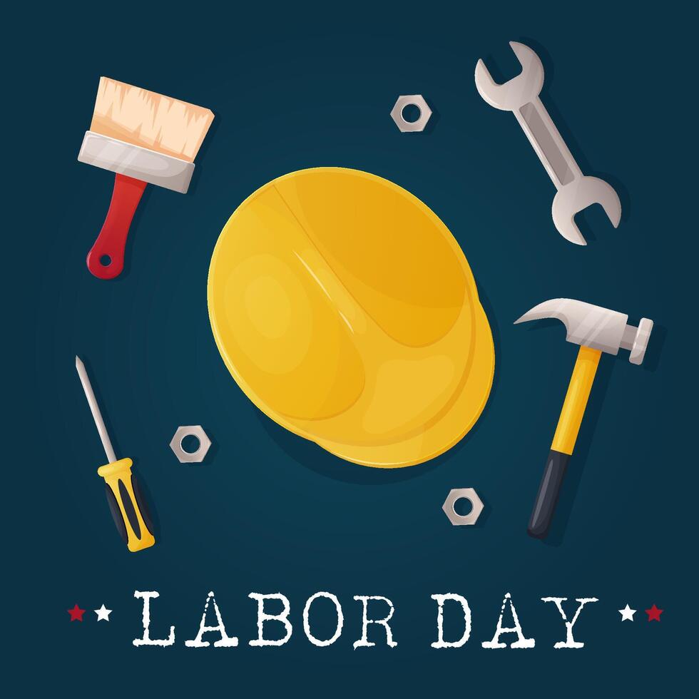 poster, helmet hammer, Labor Day banner, square. vector