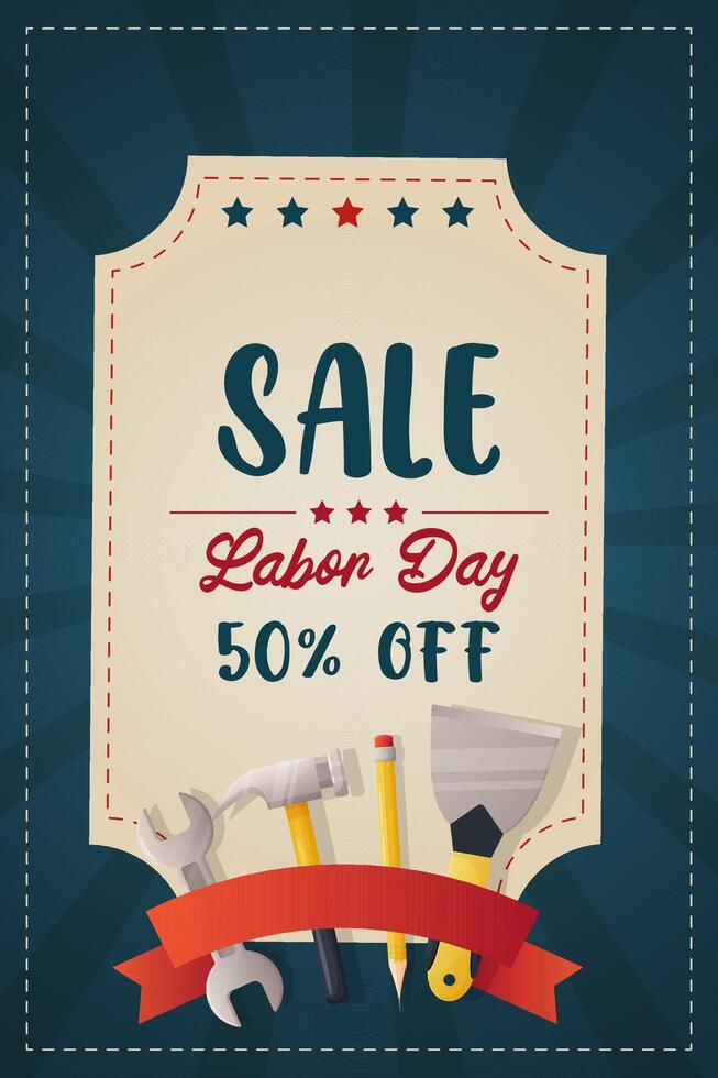 Banner, discount poster, sale, happy labor day, blue background and construction for the store vector