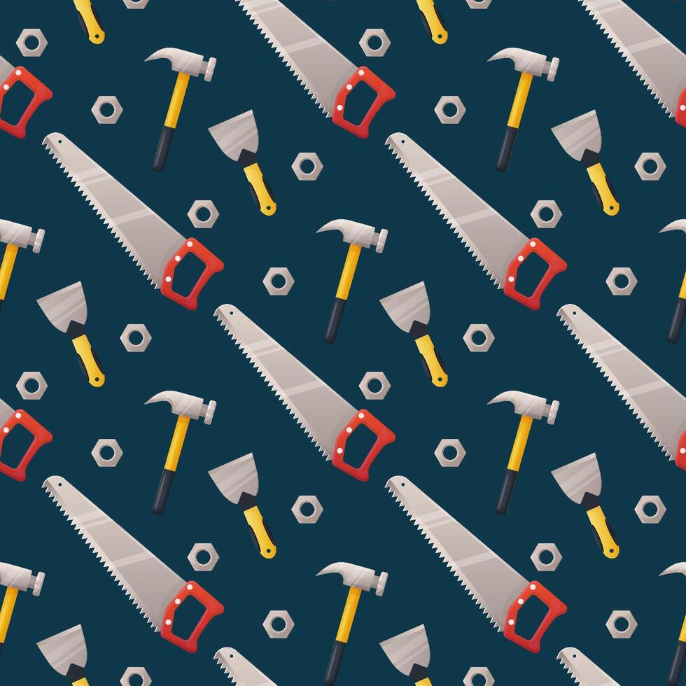 Seamless pattern for labor day, building tools on blue background. vector