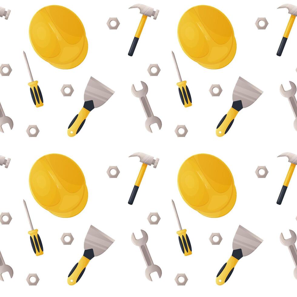 Seamless pattern, building tools. Helmet, screwdriver, nut. illustration vector