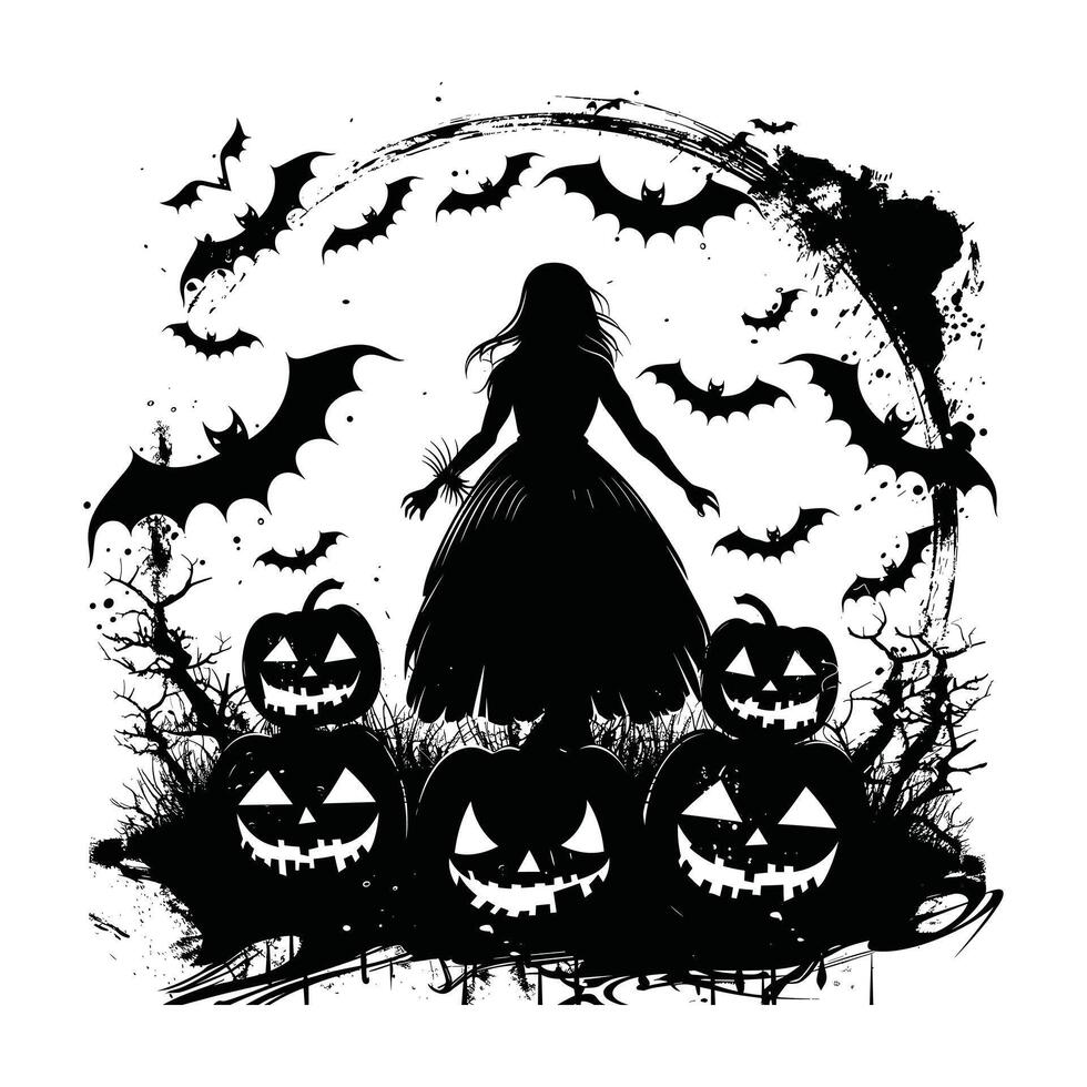 A halloween scenario silhouette vector