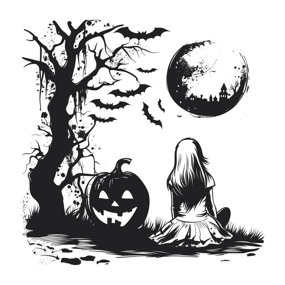 A halloween scenario silhouette vector