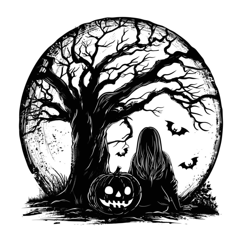 A halloween scenario silhouette vector