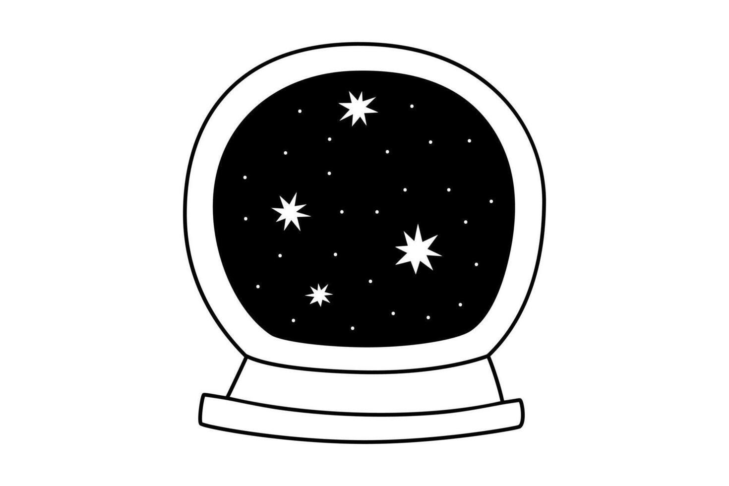 Hand drawn cute outline illustration of magic crystal ball with stars. Flat astrology esoteric sticker in line art doodle style. Future prediction icon or print. Fortune teller witch. Isolated. vector