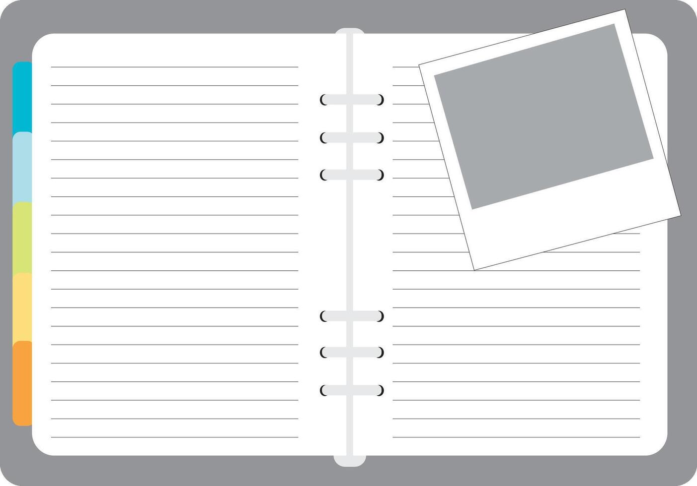 Open spiral diary or notepad with Image frame double page spread illustration vector