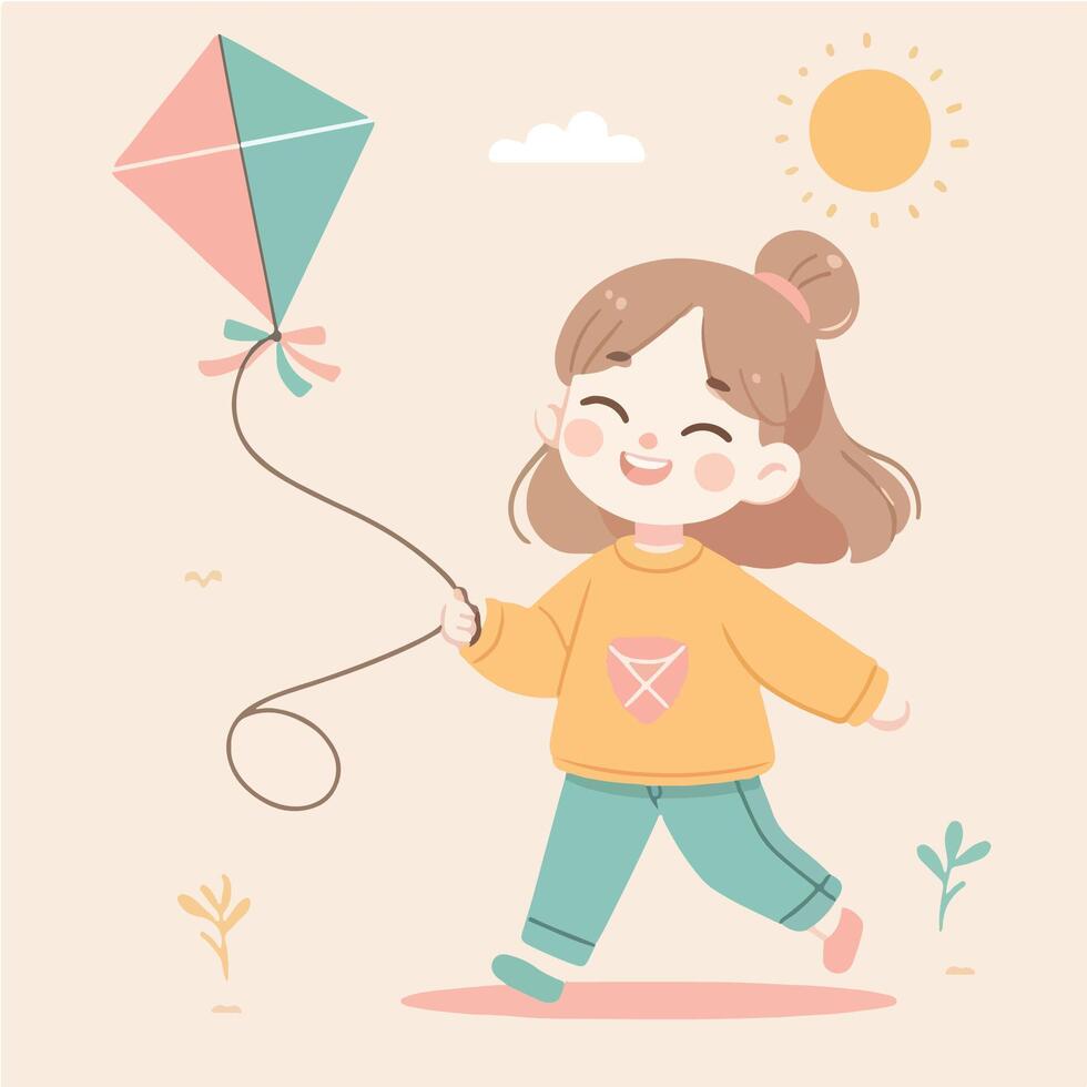 illustration of a child playing kite vector