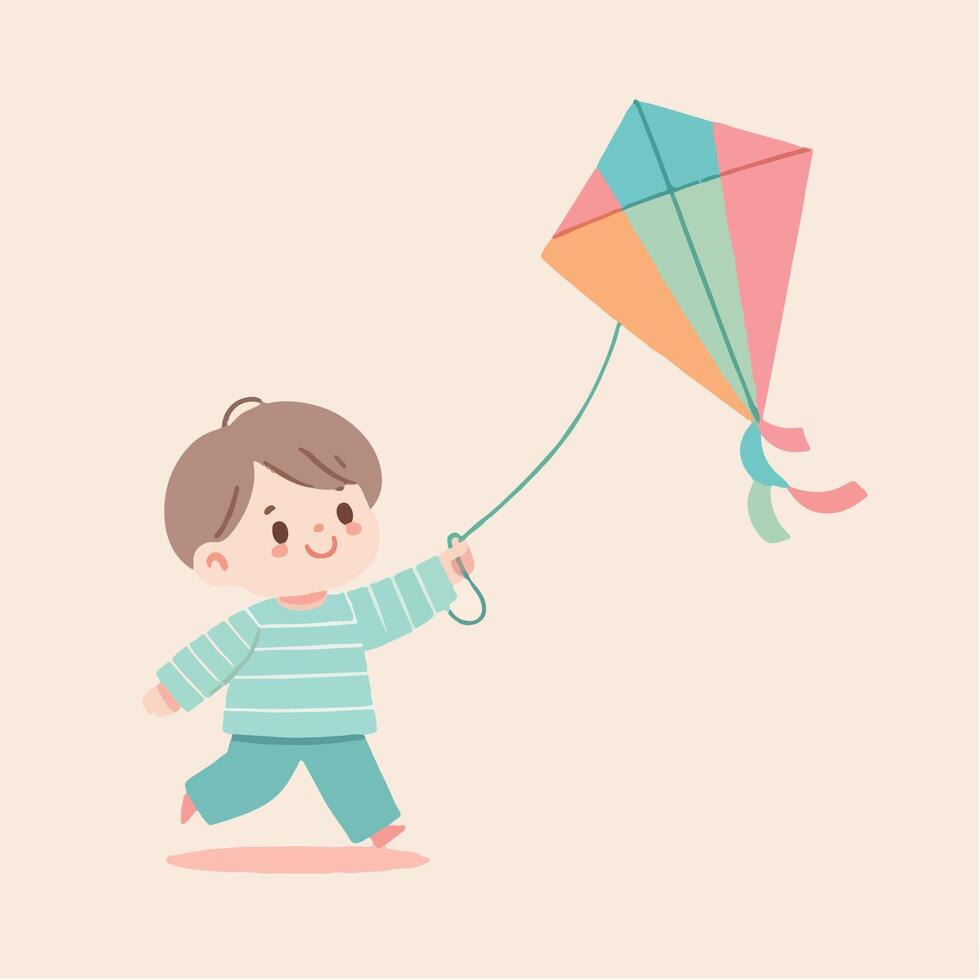 illustration of a child playing kite vector