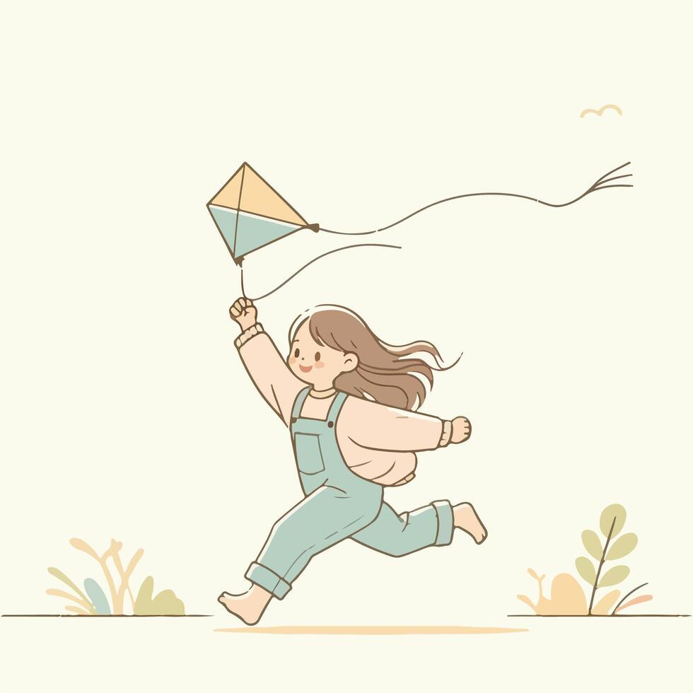 illustration of a child playing kite vector