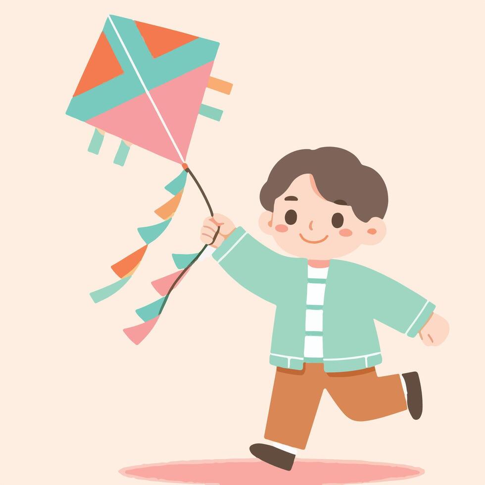 illustration of a child playing kite vector