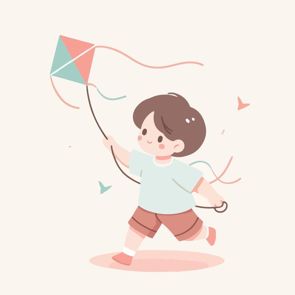 illustration of a child playing kite vector