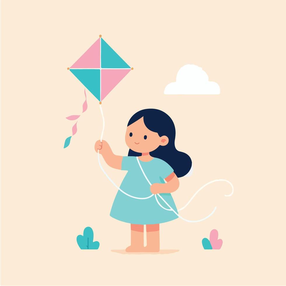 illustration of a child playing kite vector