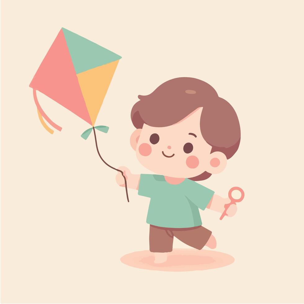 illustration of a child playing kite vector