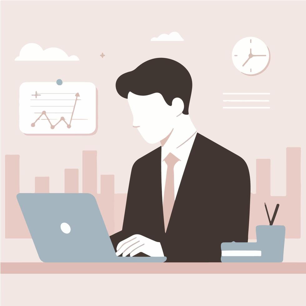 business person working on laptop. flat illustration vector