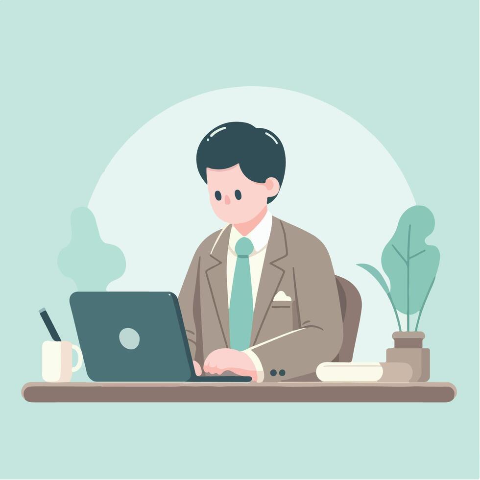 business person working on laptop. flat illustration vector