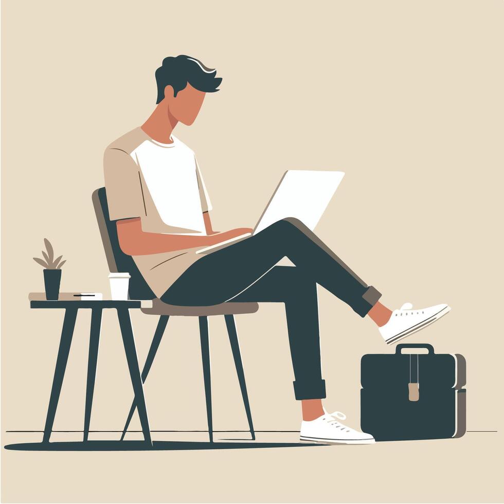 illustration of freelancer working on laptop. work from home concept. productivity vector