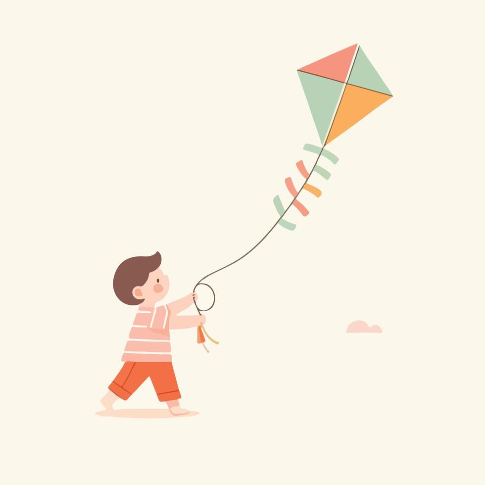 illustration of a child playing kite vector