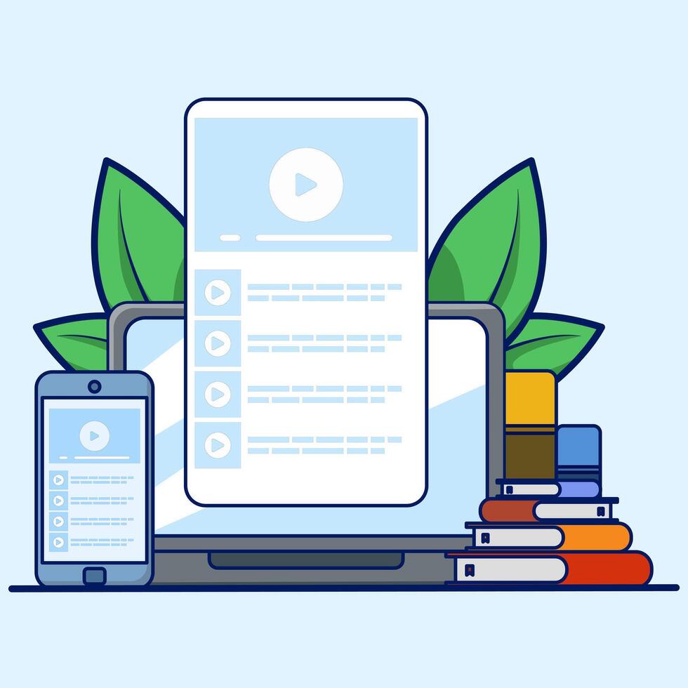 Online education concept. distance education, training and courses, online learning with tutorials, internet webinar learning. learning. Flat illustration suitable for many purposes. vector
