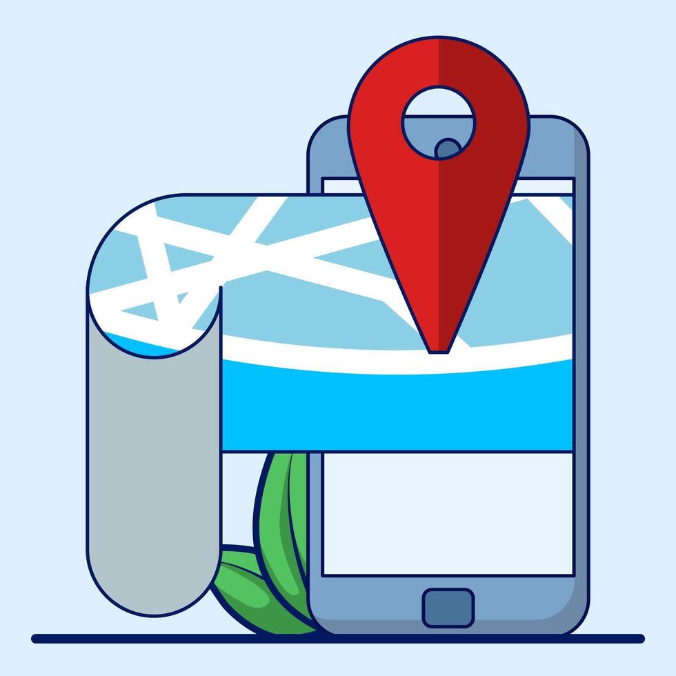 Navigation map concept. Map pin location icon. Detailed map and navigation, Red Locator Mark on map and location pin or GPS navigation icon sign, creative search symbol in cartoon style. vector