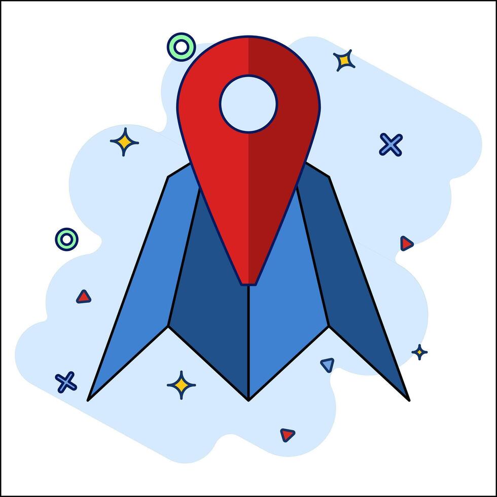 Navigation map concept. Map pin location icon. Detailed map and navigation, Red Locator Mark on map and location pin or GPS navigation icon sign, creative search symbol in cartoon style. vector
