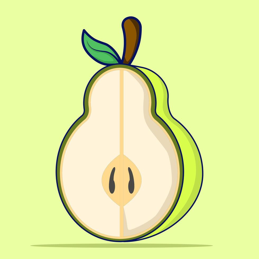 Pear Fruit Cartoon. Ripe sweet fruit. Isometric illustration with glare and shadow. Natural dessert, ready to eat. Colorful modern icon for web design. vector