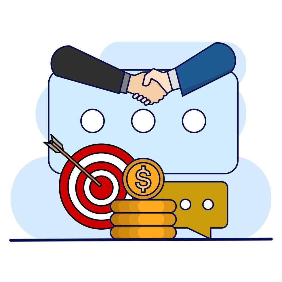 Concept of Businessman doing business Agreement, Communication illustration. Digital marketing, communication concept, chat, graphic, businessman handshake, flat illustration with background. vector