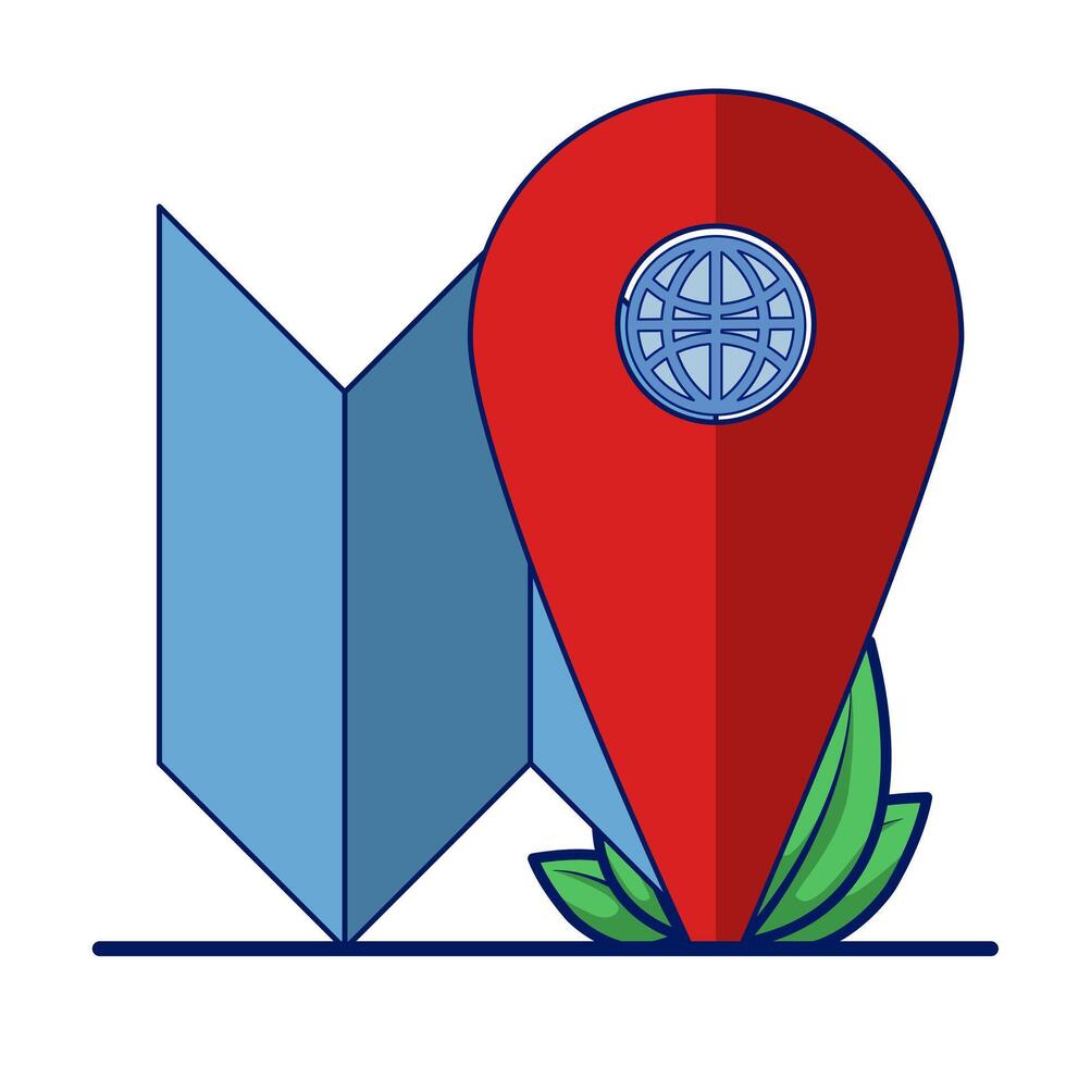 Navigation map concept. Map pin location icon. Detailed map and navigation, Red Locator Mark on map and location pin or GPS navigation icon sign, creative search symbol in cartoon style. vector