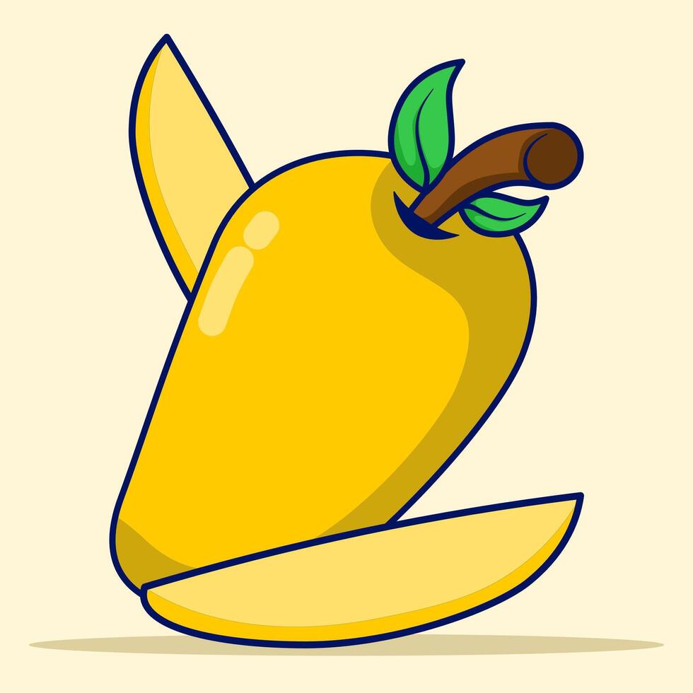 Mango Fruit Cartoon, Mangosteen Fruit cartoon illustration, half cut flat design of Mango Fruit, summer tropical fruit for healthy lifestyle. Mango fruit isolated on background. vector