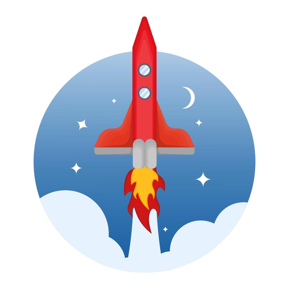 Rocket spaceship concept in flat style. space rocket launch, technology development innovation space rocket symbol, business launch perfect idea startup symbol space shuttle rocket planet icon. vector