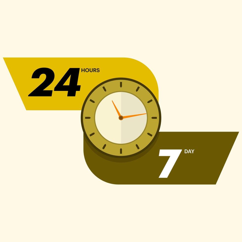 customer service concept, serving customers every day, 24 7 hour service in flat style. Fast service time sign business concept. All day business and service illustration on isolated background. vector
