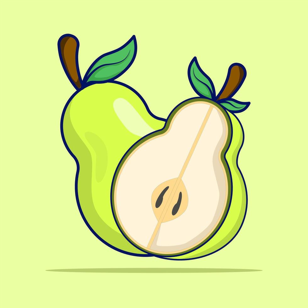 Pear Fruit Cartoon. Ripe sweet fruit. Isometric illustration with glare and shadow. Natural dessert, ready to eat. Colorful modern icon for web design. vector